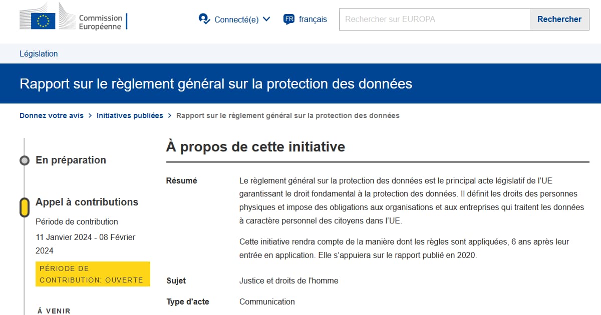 Commission européenne - Rapport sur le règlement général sur la protection des données