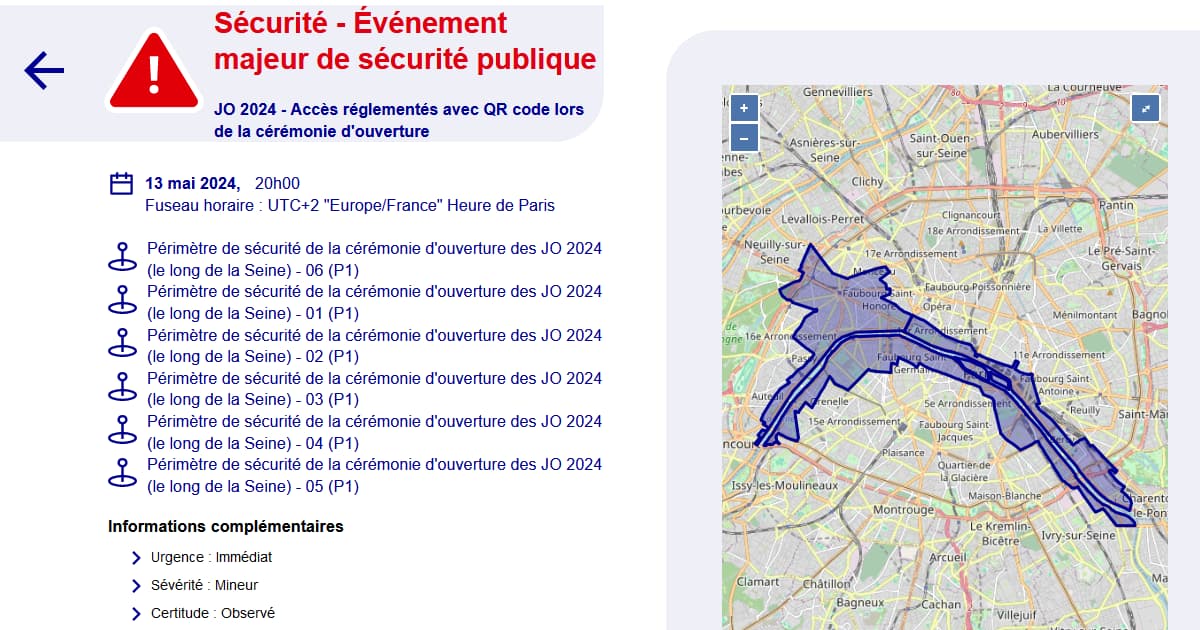 Sécurité - Événement majeur de sécurité publique. JO 2024 - Accès réglementés avec QR code lors de la cérémonie d'ouverture